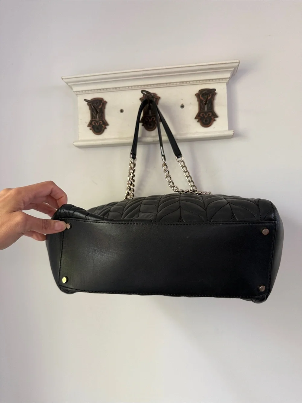 Kate Spade Black Cow Leather Quilted Tote Large Work Bag Laptop - Picture 6 of 13